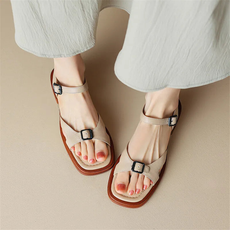 Marianna | Cow Leather Low Block Heel Sandals