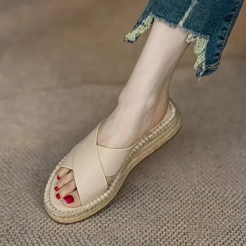 Antonine | Woven Leather Platform Slides