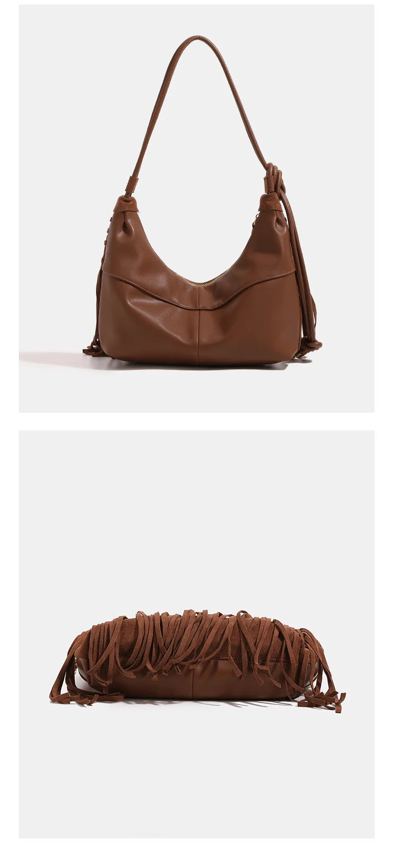 Suede Fringe Bag, Leather Seams