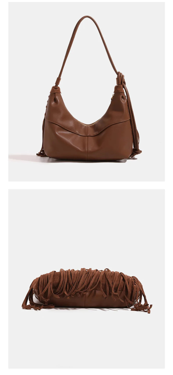 Suede Fringe Bag, Leather Seams
