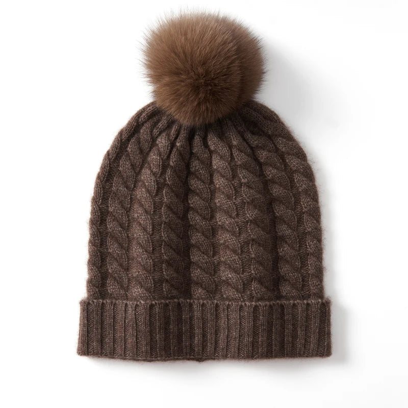 Fine Knit Cashmere Pom Beanie