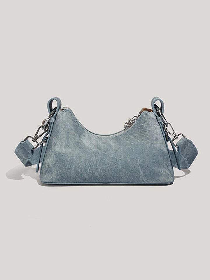 Textured Denim Bag, Heavy Chain Strap