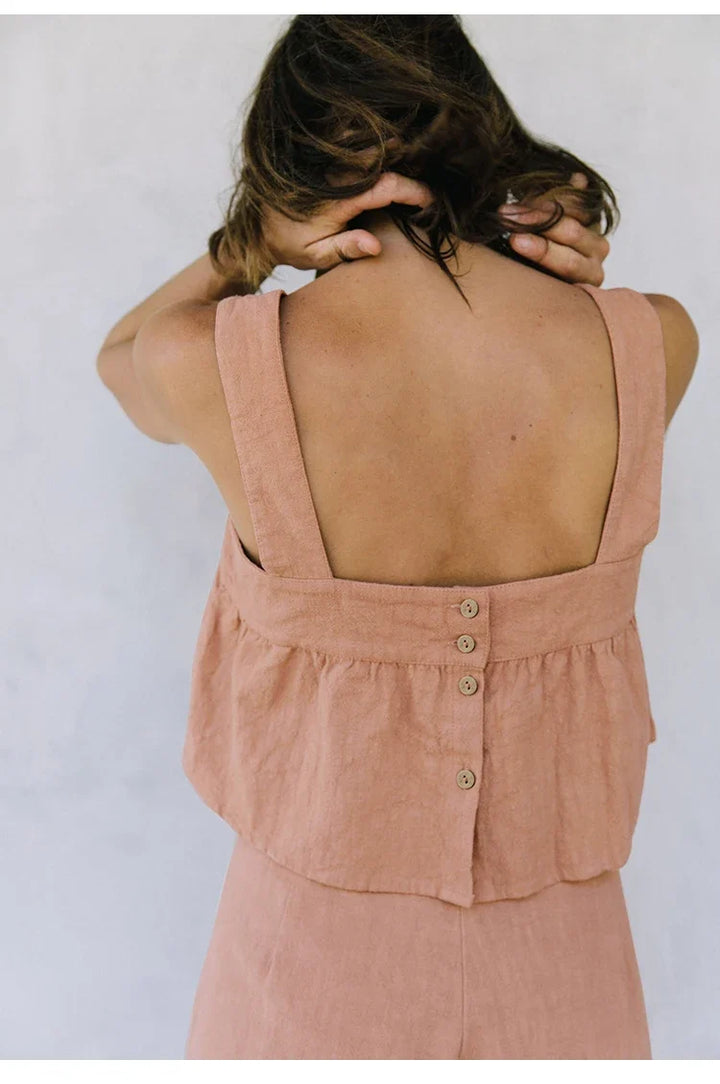 Olympie | Pleated Cotton Linen Culottes