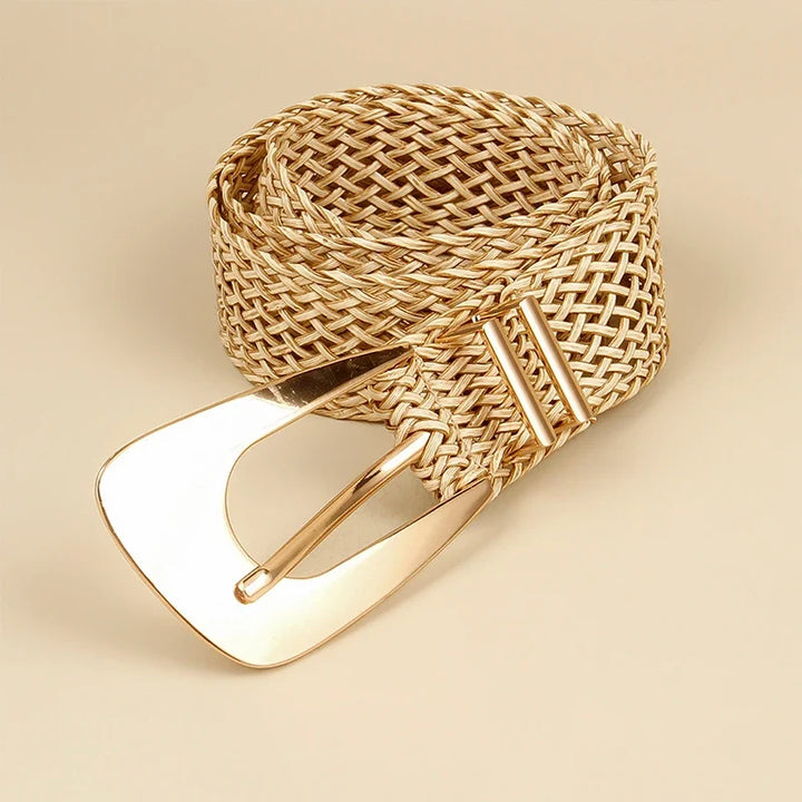 Woven Stretch Belt, Hooked Gold Buckle