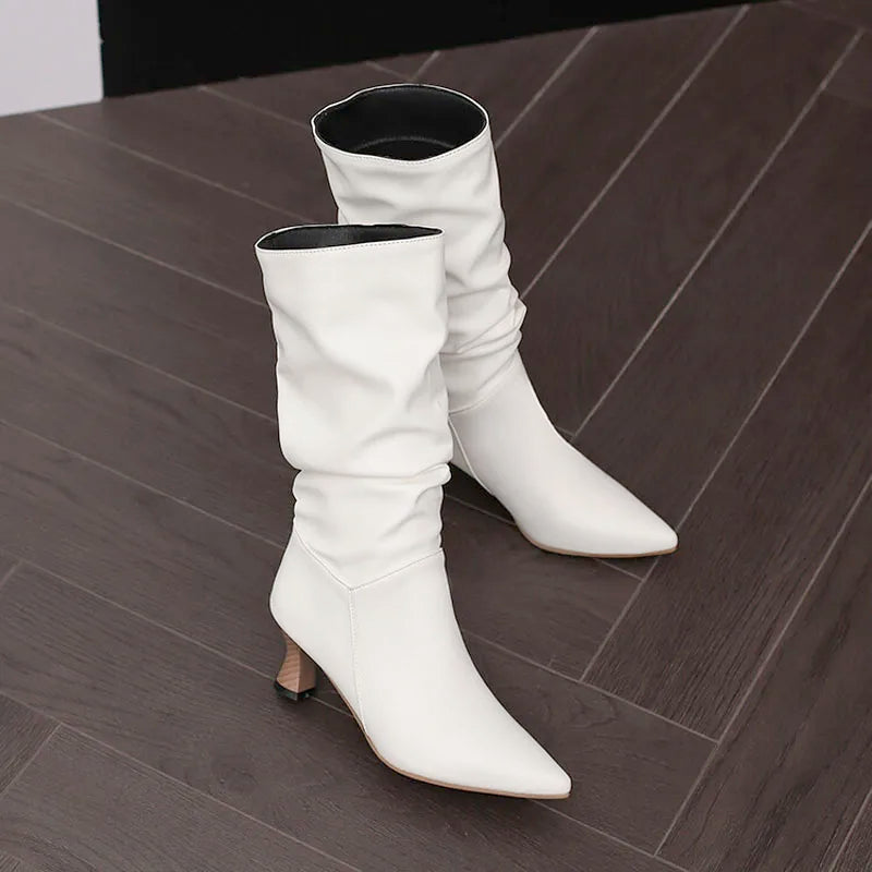 Agathe | Mid-Calf Slip-On Heel Boots