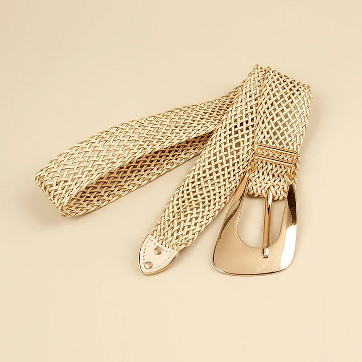 Woven Stretch Belt, Hooked Gold Buckle