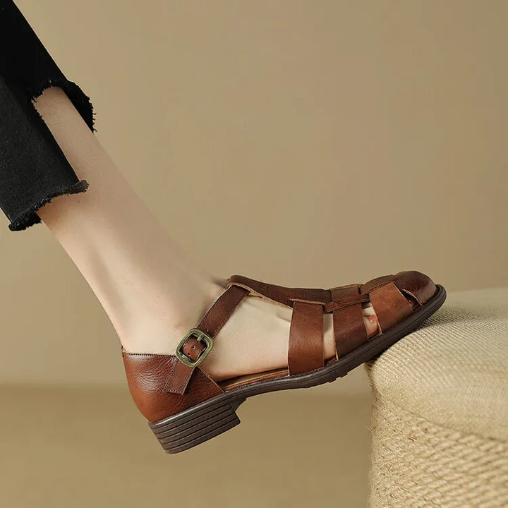Arminda | Woven Leather T-Strap Sandals