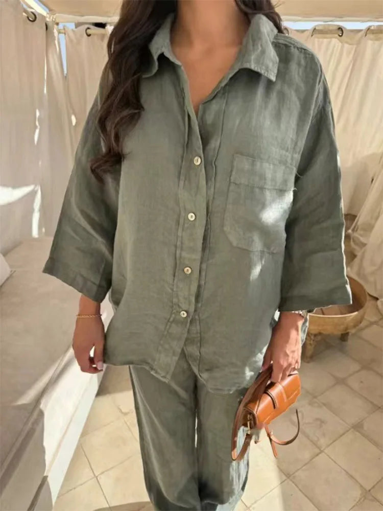 Celestina | Linen Blend Shirt and Trousers