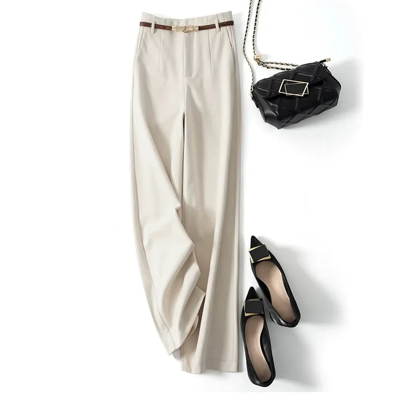 Adelia | 50% Wool Belted Wide Leg Trousers