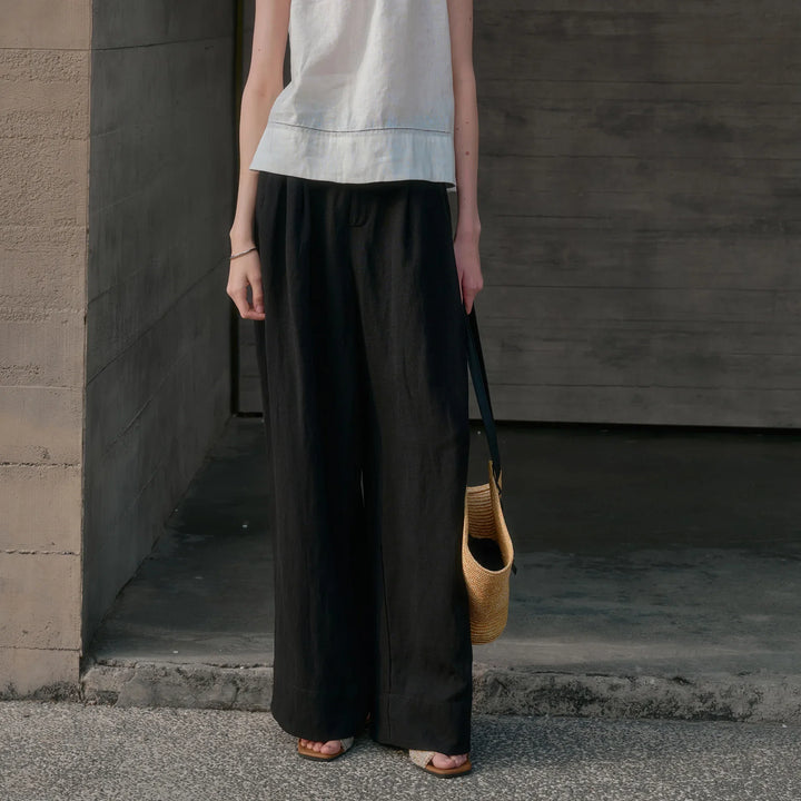 Valentina | Deep Pleated Linen Blend Pants