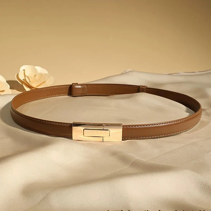 Smooth Leather Belt, Small Gold Buckle