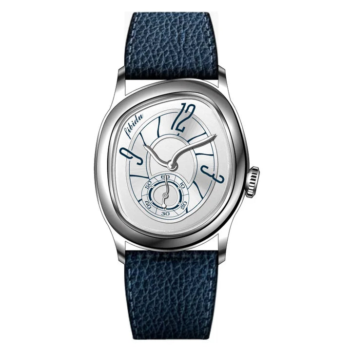 Faceted Steel Watch, Leather Strap