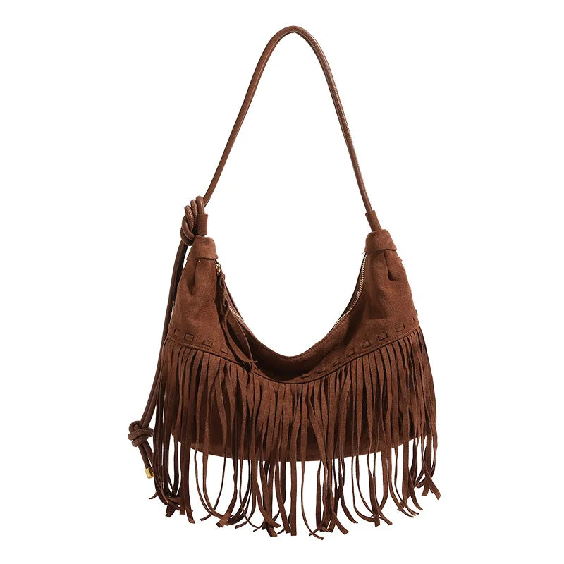 Suede Fringe Bag, Leather Seams