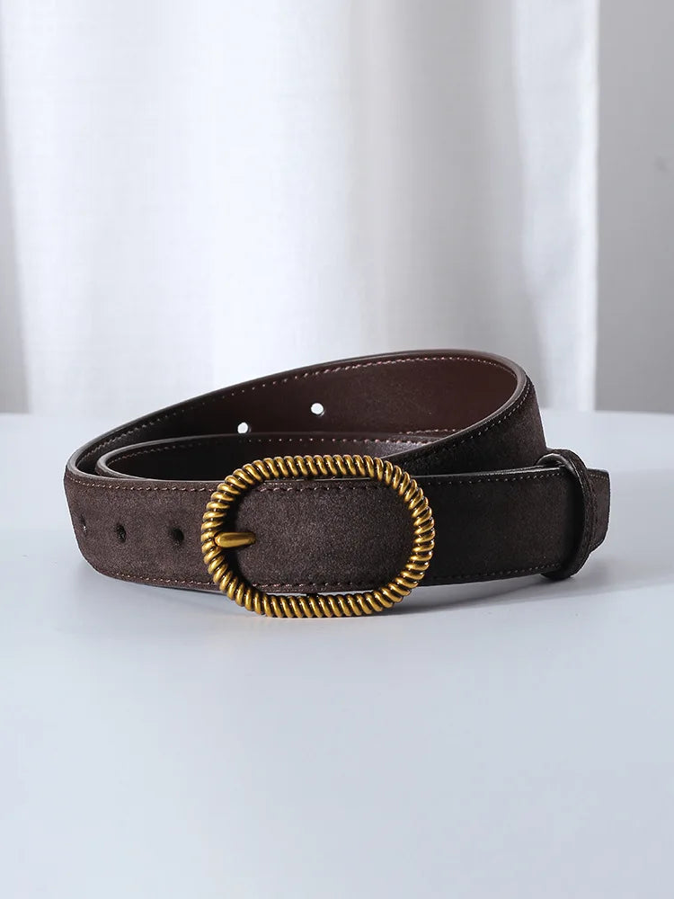 Suede Belt, Twisted Gold Buckle, 100 cm