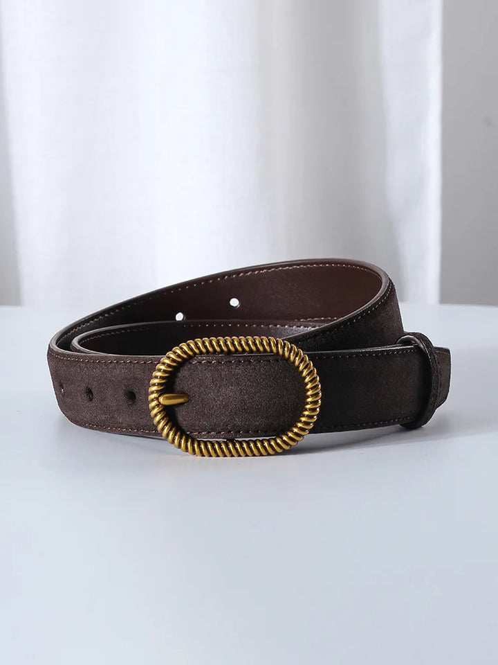Suede Belt, Twisted Gold Buckle, 100 cm