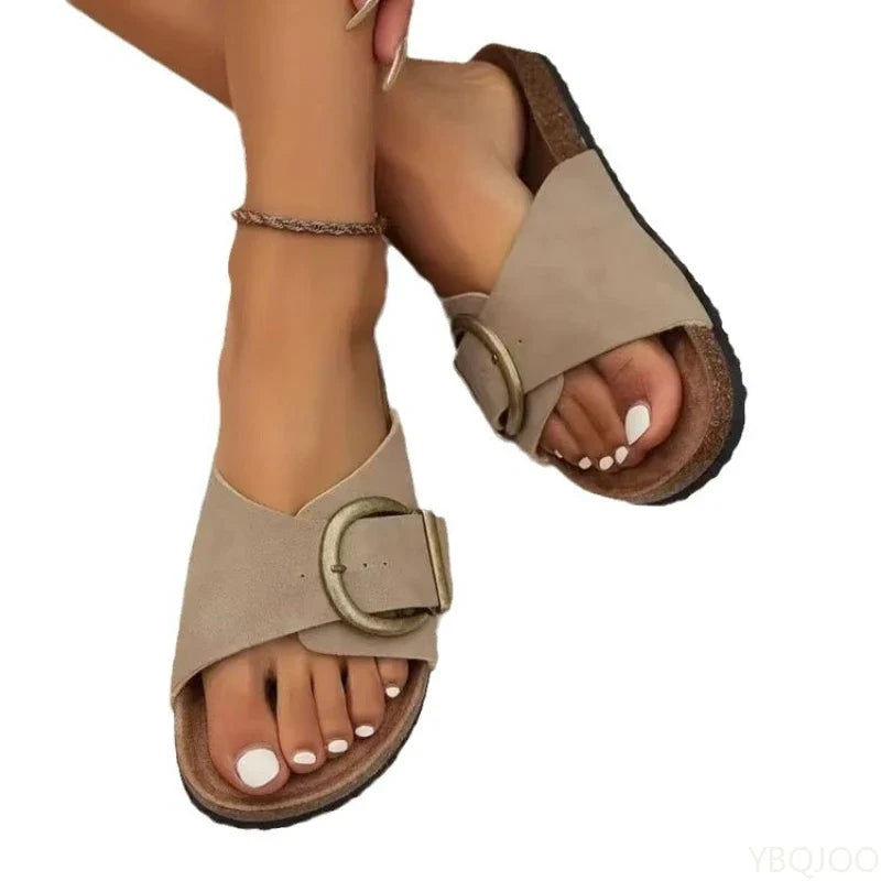 Elsie | Suede Band Buckle Slides