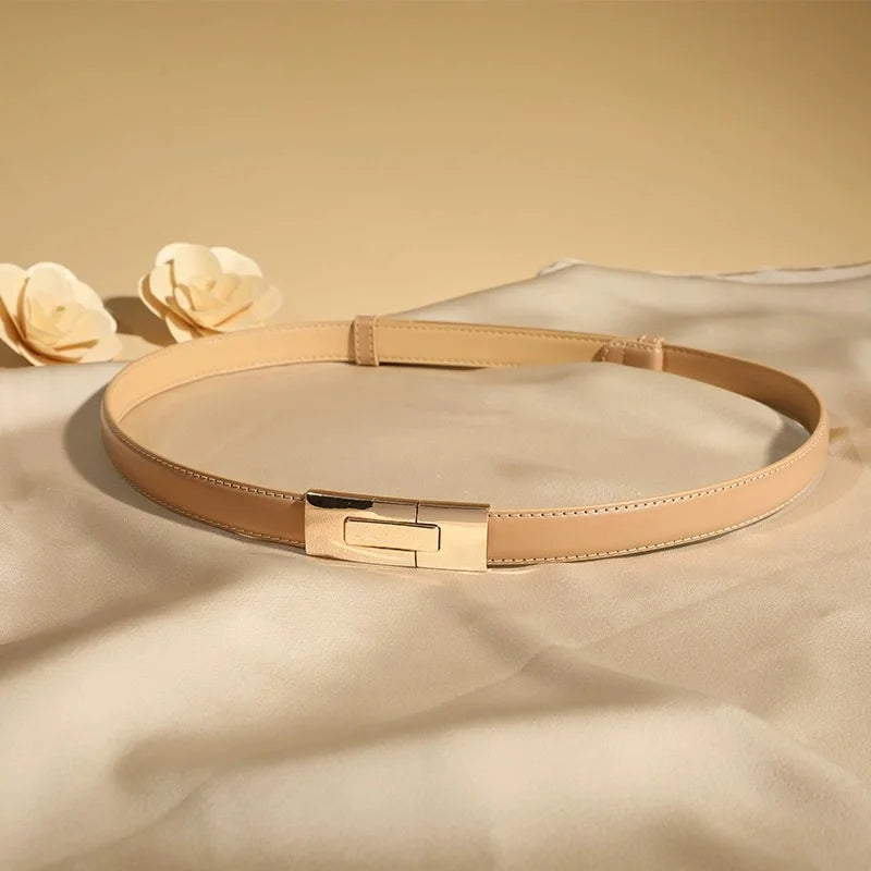 Smooth Leather Belt, Small Gold Buckle