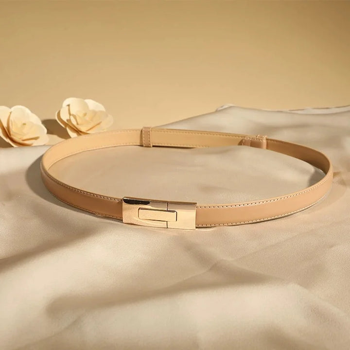 Smooth Leather Belt, Small Gold Buckle