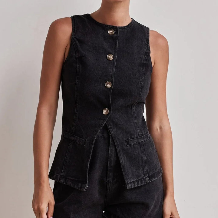 Desiree | 100% Cotton Denim Vest Set