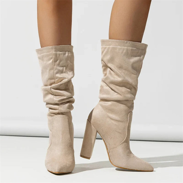 Therese | Pleated Suede Heel Boots