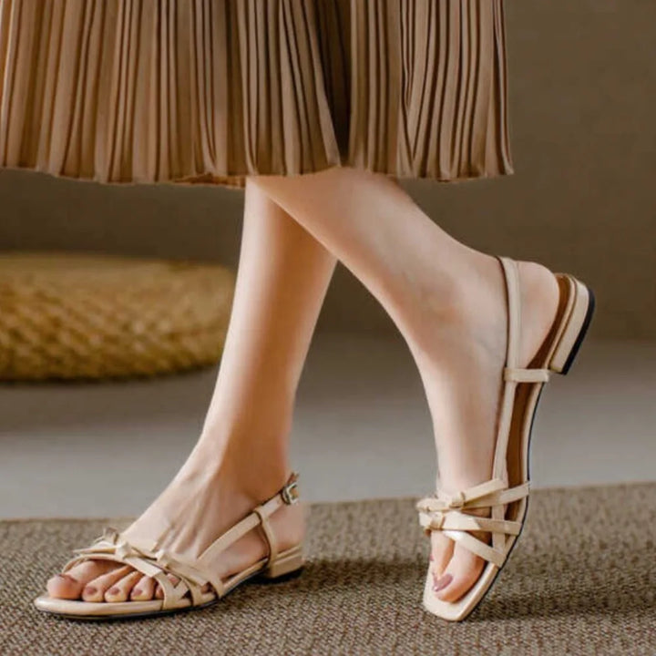Berangere | Patent Leather Bow Strap Flats