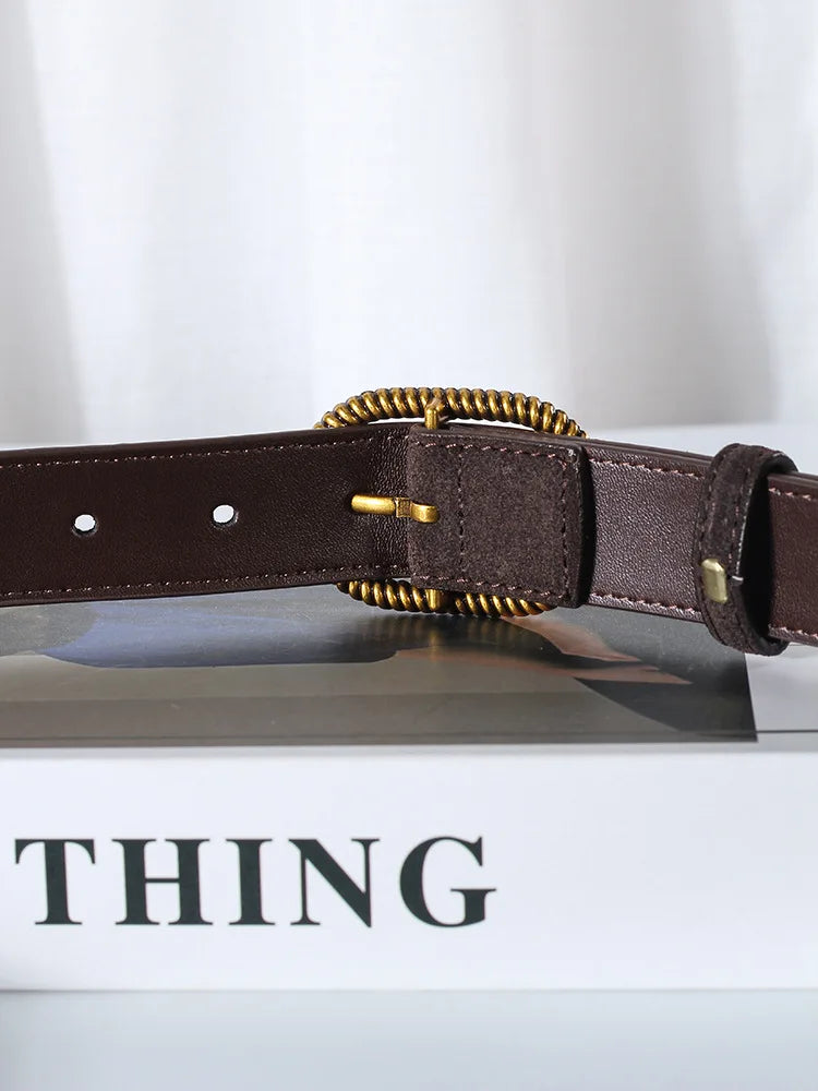 Suede Belt, Twisted Gold Buckle, 100 cm
