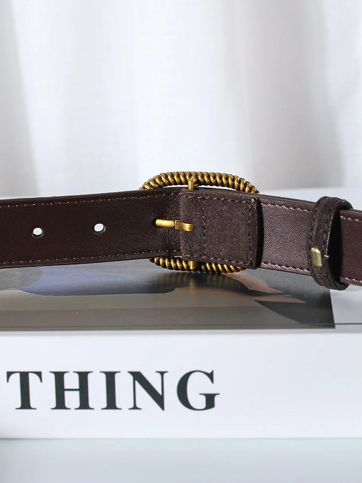 Suede Belt, Twisted Gold Buckle, 100 cm