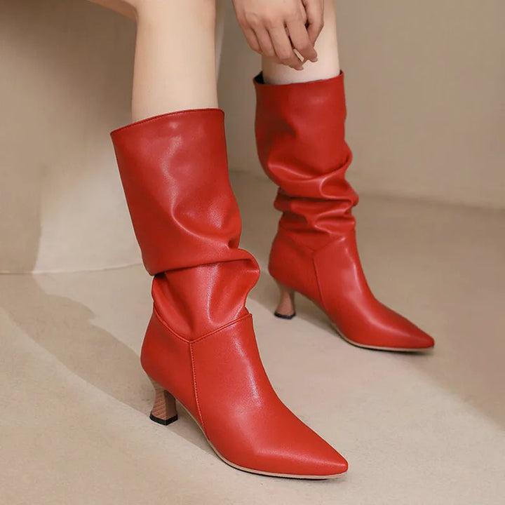 Agathe | Mid-Calf Slip-On Heel Boots