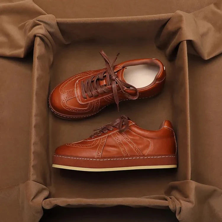 Nicoline | Leather Lace-Up Court Trainers