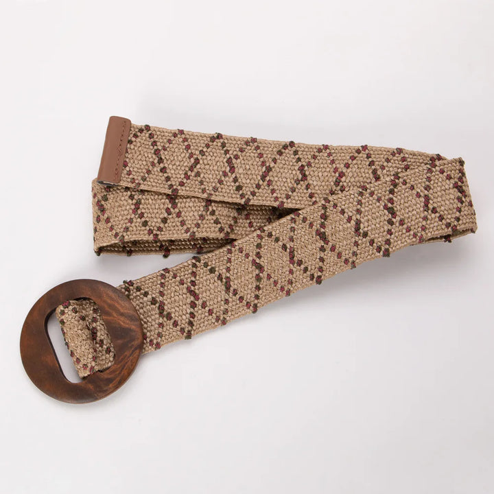 Woven Straw Belt, Wood Ring Buckle