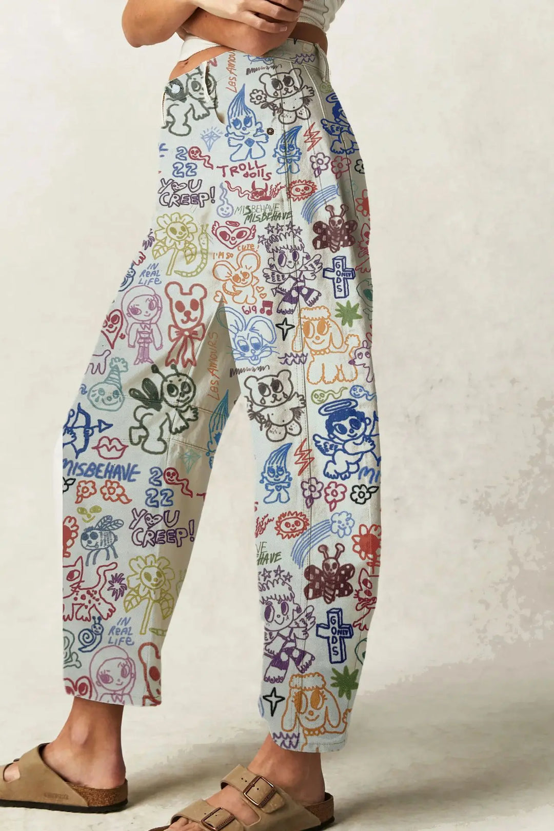 Celine | Printed Cotton Denim Wide Leg Jeans