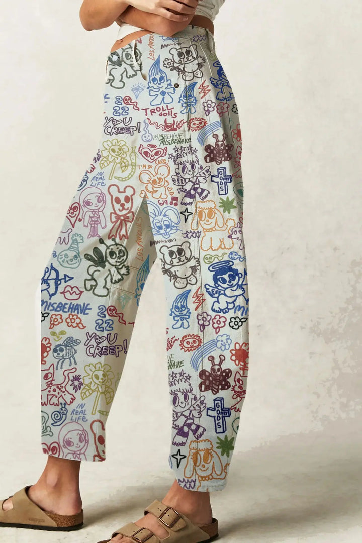 Celine | Printed Cotton Denim Wide Leg Jeans