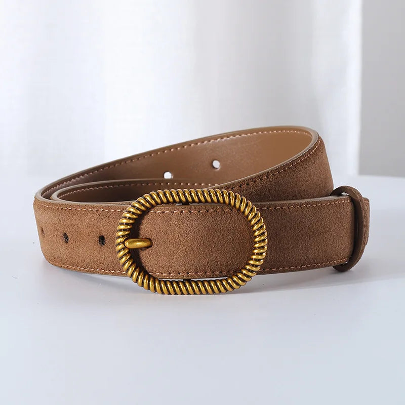 Suede Belt, Twisted Gold Buckle, 100 cm