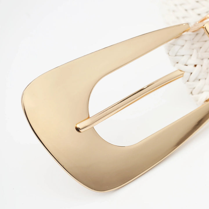 Woven Stretch Belt, Hooked Gold Buckle