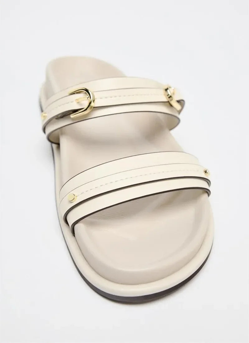 Fleurange | Dual Strap Flat Sandals