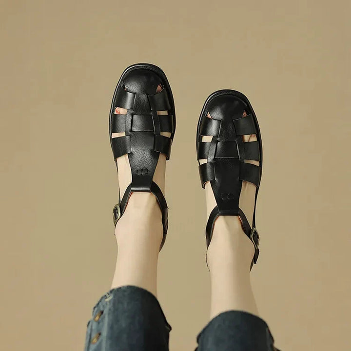Arminda | Woven Leather T-Strap Sandals