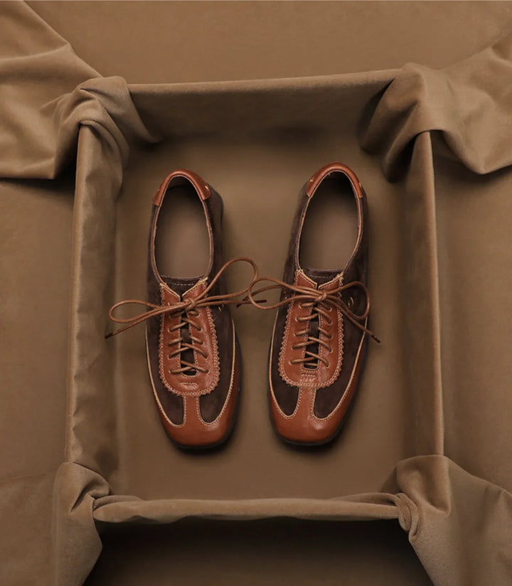 Noeline | Leather Lace-Up Square Toe Heels
