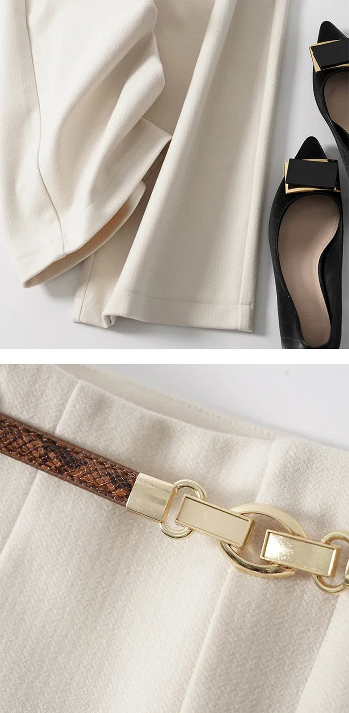 Adelia | 50% Wool Belted Wide Leg Trousers