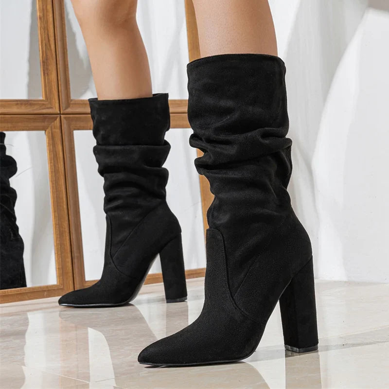 Therese | Pleated Suede Heel Boots