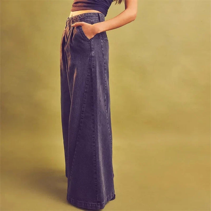 Tharsile | Pleated 100% Cotton Wide Jeans