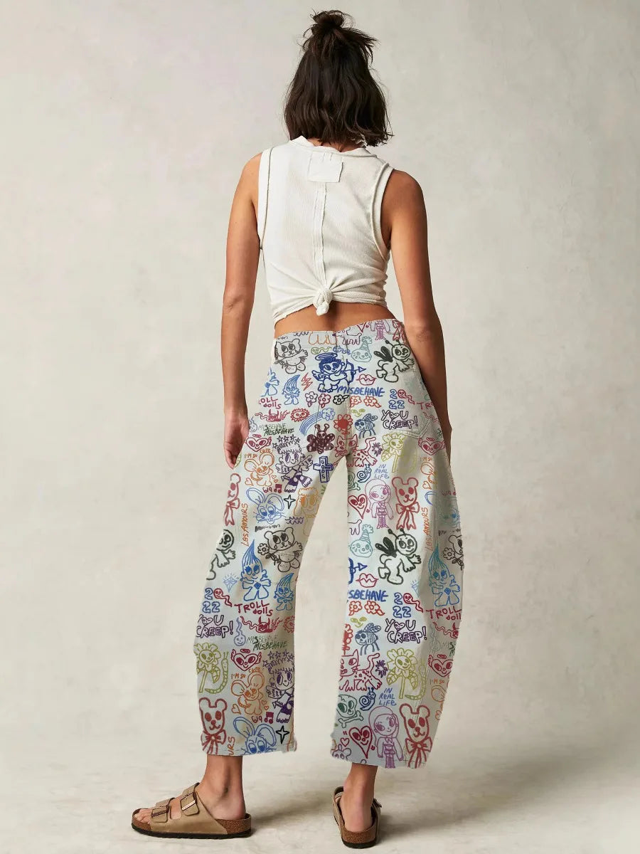 Celine | Printed Cotton Denim Wide Leg Jeans