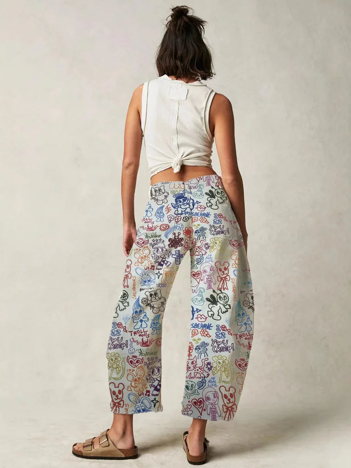 Celine | Printed Cotton Denim Wide Leg Jeans