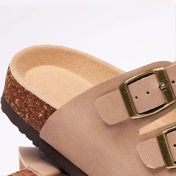 Helena | Nappa Leather Cork Base Slides