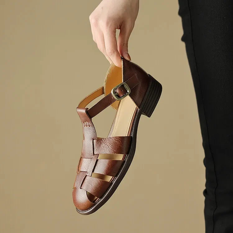 Arminda | Woven Leather T-Strap Sandals