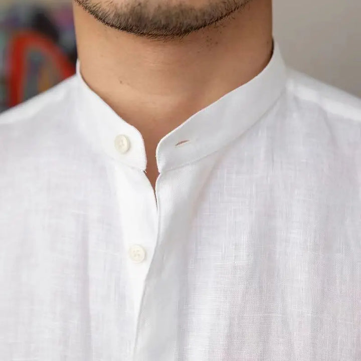 Adélard | Cotton Linen Stand Collar Shirt