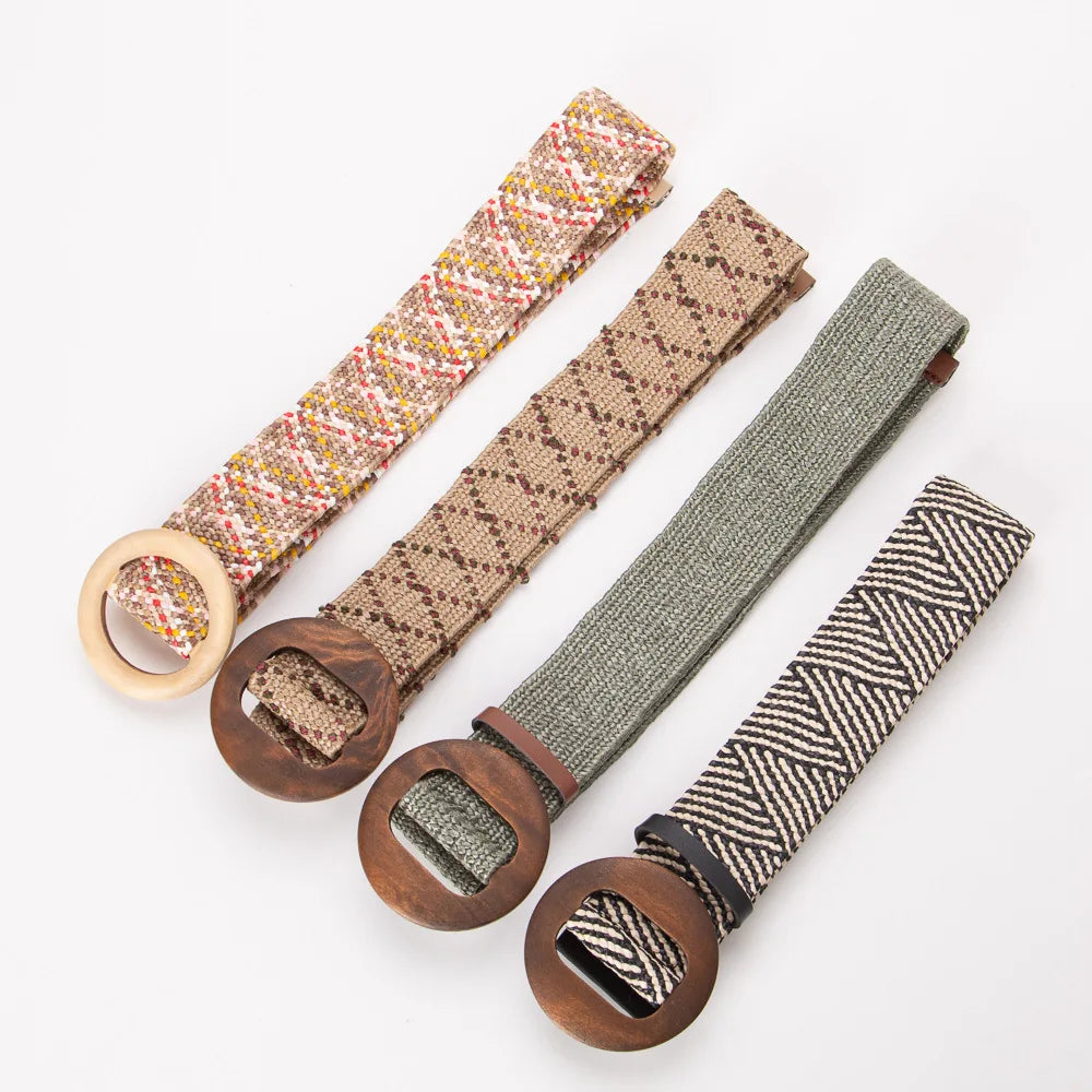 Woven Straw Belt, Wood Ring Buckle