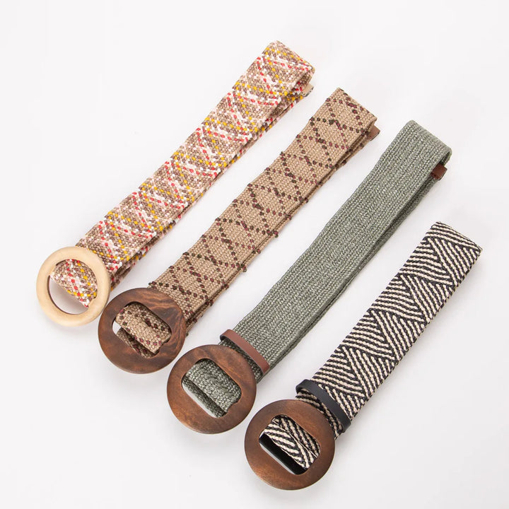 Woven Straw Belt, Wood Ring Buckle