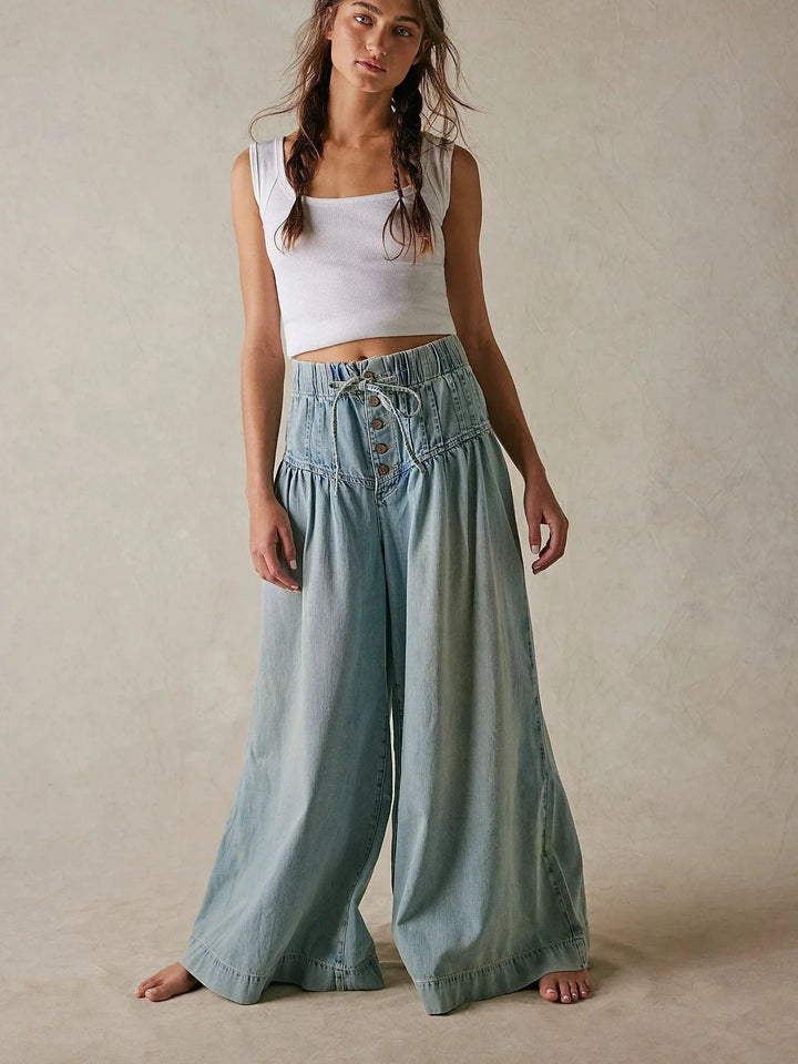 Lucia | Cotton Chambray Wide Leg Pants
