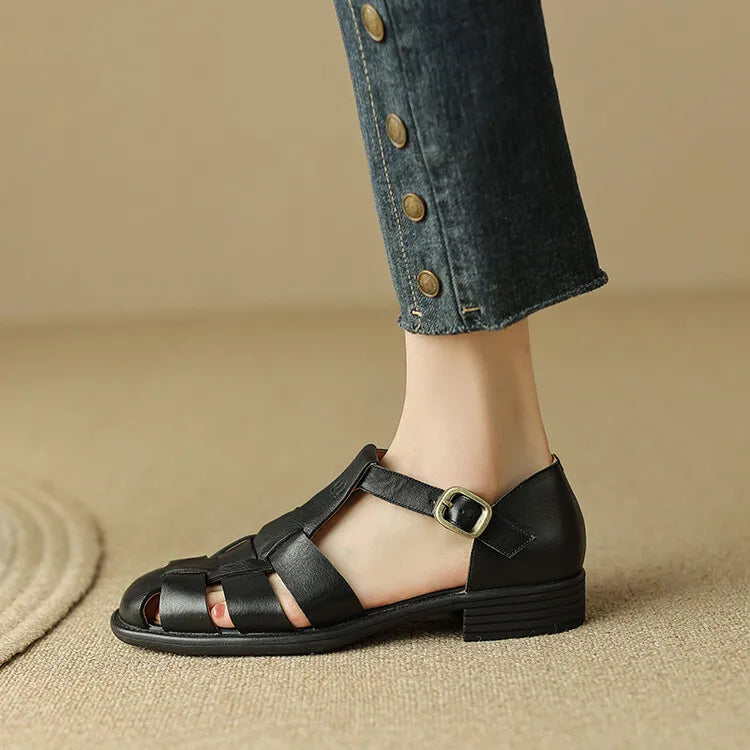 Arminda | Woven Leather T-Strap Sandals