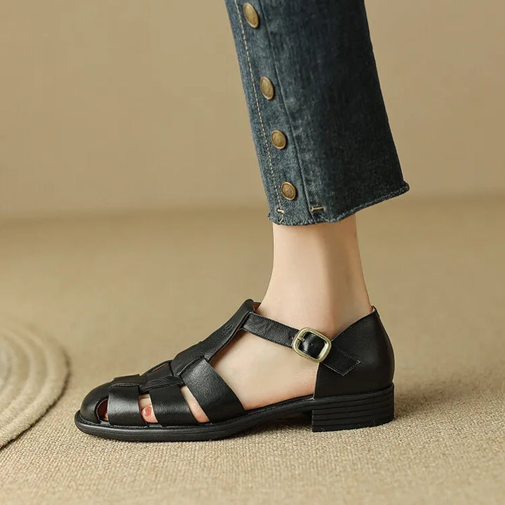 Arminda | Woven Leather T-Strap Sandals